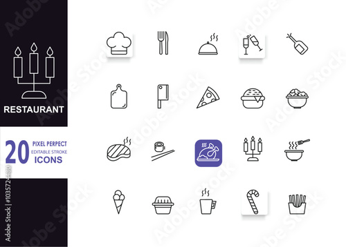 Set of icons for the restaurant. Pixel Perfect. Editable stroke. Vector illustration