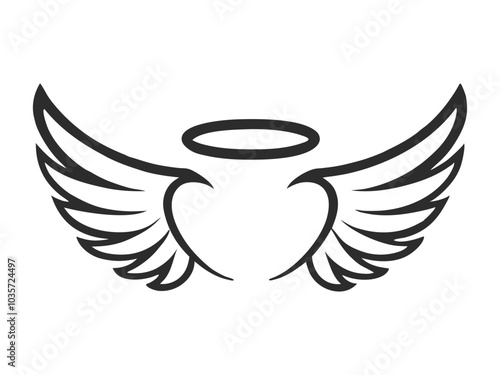 Minimalist Angel Wings and Halo Vector for Spiritual and Memorial Logos.