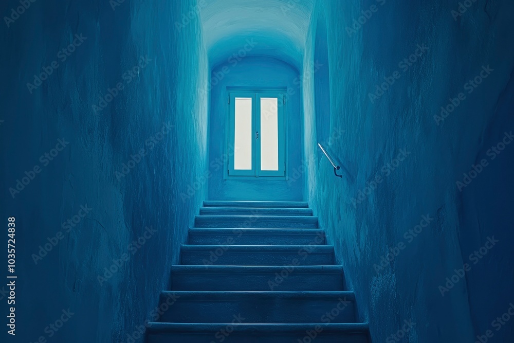 Obraz premium A View Through a Window at the Top of a Stairwell