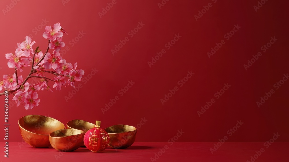 Plum Blossoms and Gold Ingots on Red Table Plum Blossoms and Gold Ingots on Red Table