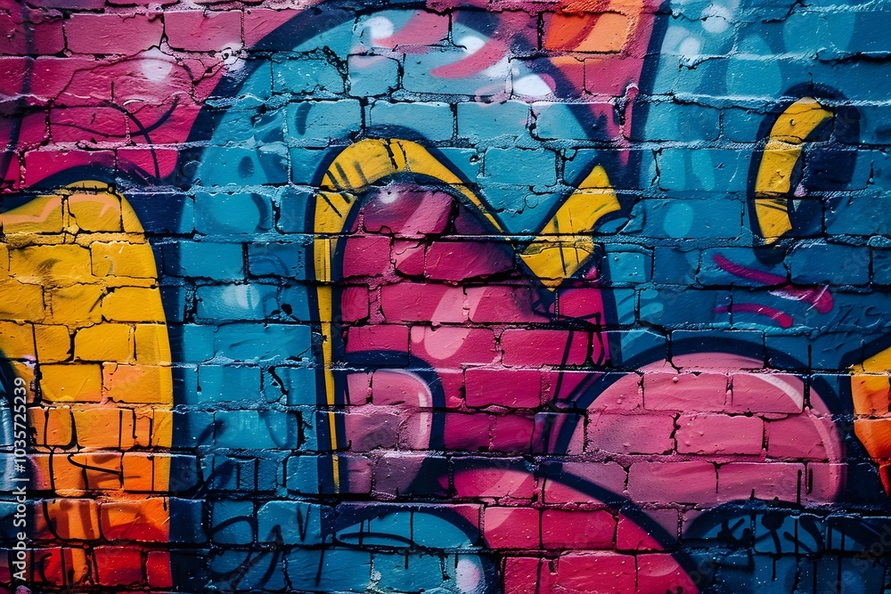 Vibrant Urban Graffiti Art on Brick Wall Vibrant Urban Graffiti Art on Brick Wall