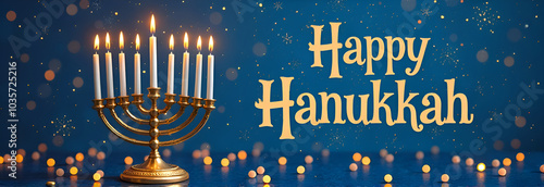 Hanukkah celebration with gifts and candle decorations. The Jewish religion, illustration of 