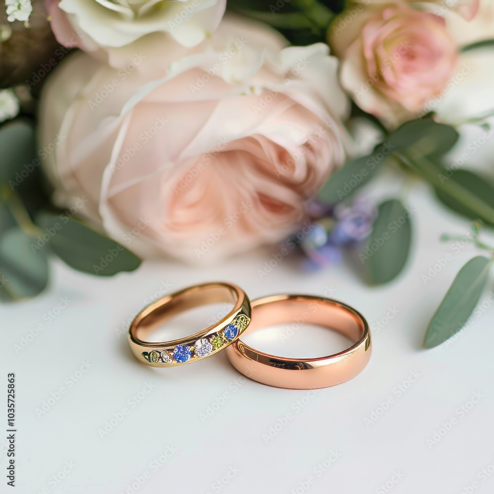 wedding rings with flowers. wedding rings with flowers.