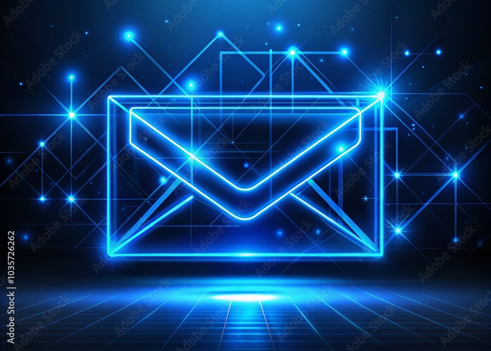 Futuristic Email Technology Concept with Blue Neon HUD Elements for Modern Minimalist Photography Futuristic Email Technology Concept with Blue Neon HUD Elements for Modern Minimalist Photography