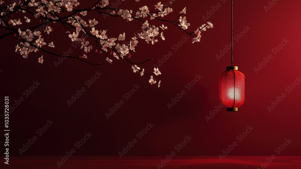 Red Lantern Hanging on Dark Background Red Lantern Hanging on Dark Background