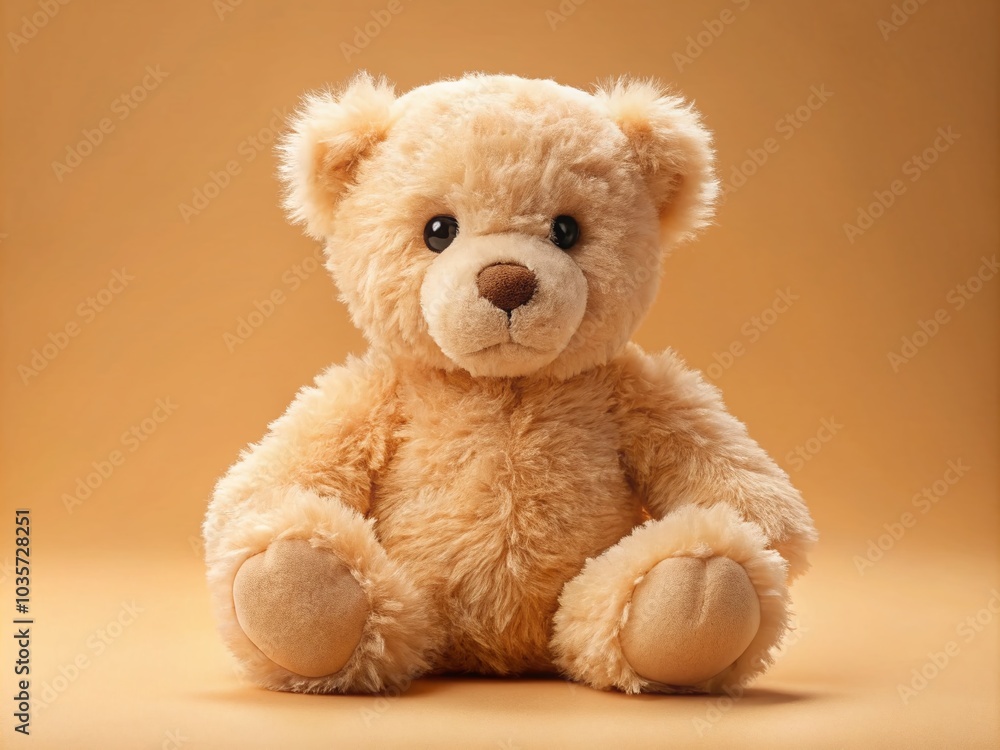 Fototapeta premium Fuzzy Peachcolored Teddy Bear on Soft Peach Background - Perfect for Cozy Decor and Children's Rooms