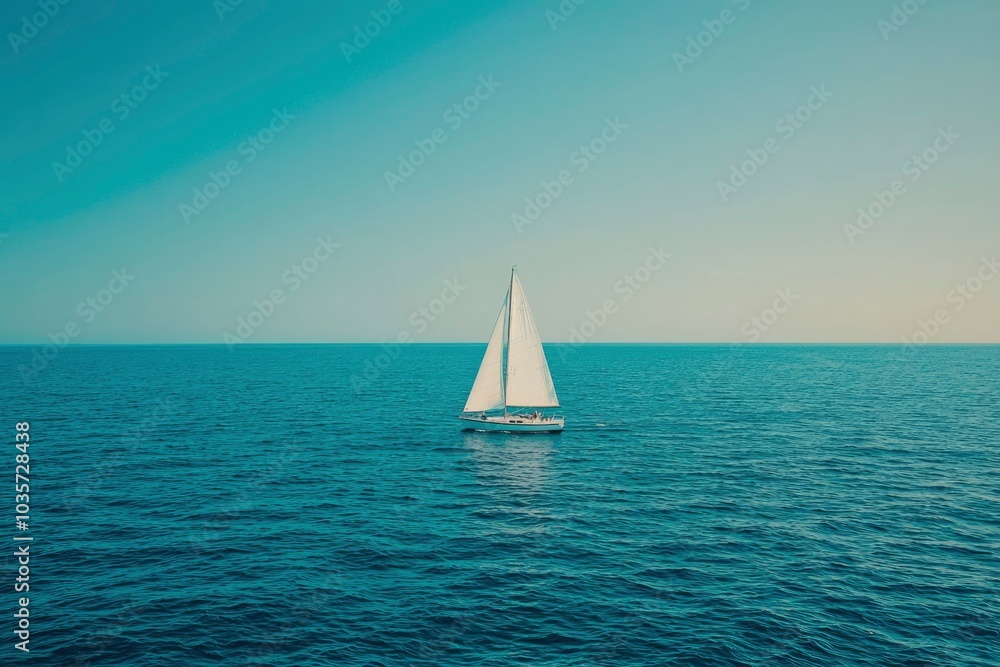 Obraz premium Sailboat on a Calm Ocean Under a Blue Sky