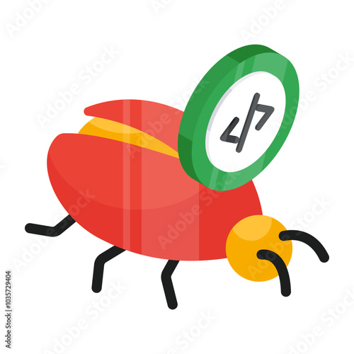 Conceptual flat isometric design icon of coding bug

