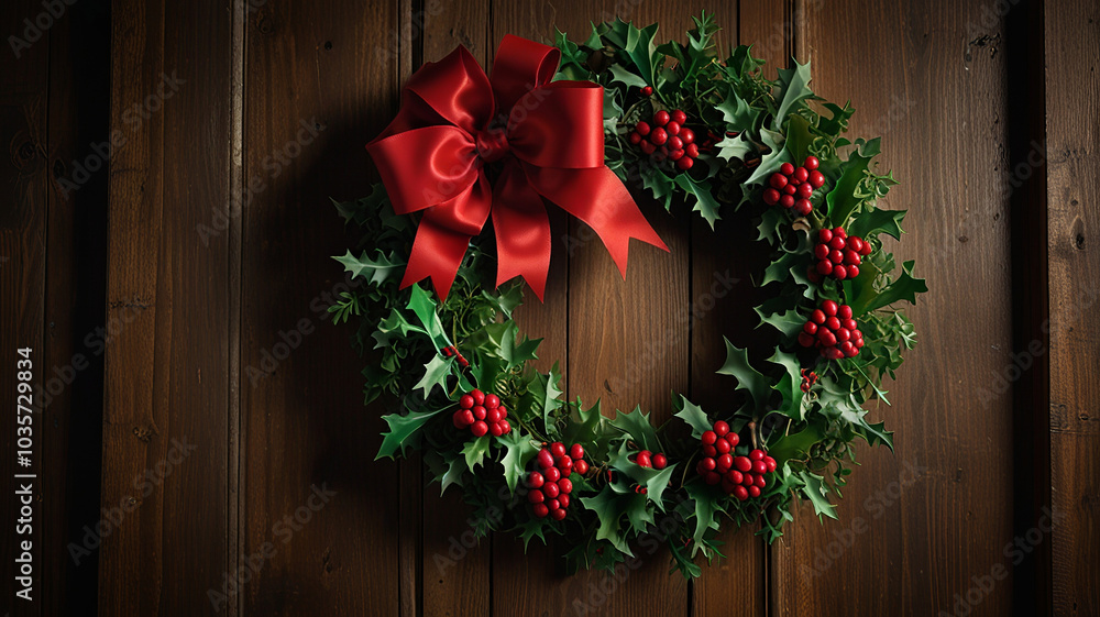 Glowing Christmas Wreath of Holly and Mistletoe Glowing Christmas Wreath of Holly and Mistletoe