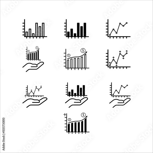 Graphs and charts web line icon. data elements, bars and pies, diagrams for business infographics. statistical and analytical data visualization. vector illustration