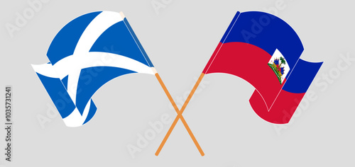 Crossed and waving flags of Scotland and Republic of Haiti. Vector illustration
