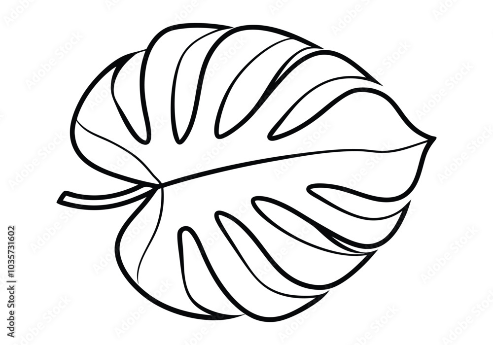 Continuous Line Drawing of a Monstera Leaf – Vector Nature Illustration Continuous Line Drawing of a Monstera Leaf – Vector Nature Illustration