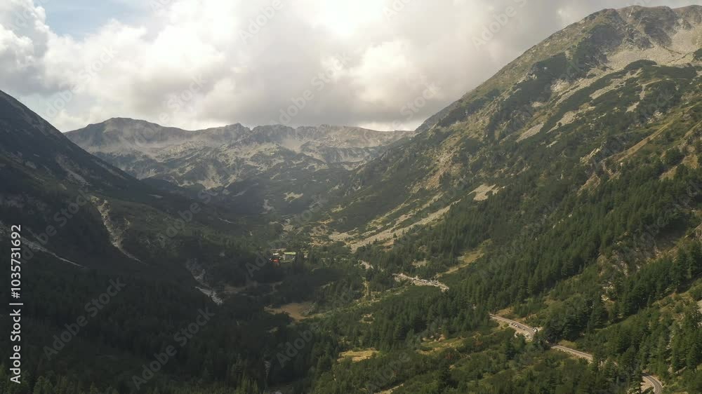 Drone Flight in the Direction of the Vihren Hut in Pirin Mountain in Bulgaria Drone Flight in the Direction of the Vihren Hut in Pirin Mountain in Bulgaria