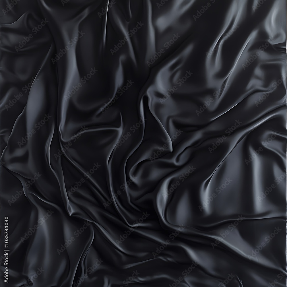 A close-up view of smooth, crumpled black fabric showcasing its texture and sheen. A close-up view of smooth, crumpled black fabric showcasing its texture and sheen.