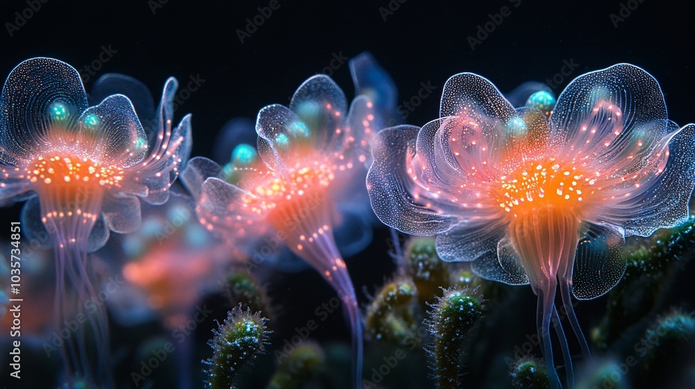 Radiant Glowing Invertebrates Underwater Scene Radiant Glowing Invertebrates Underwater Scene