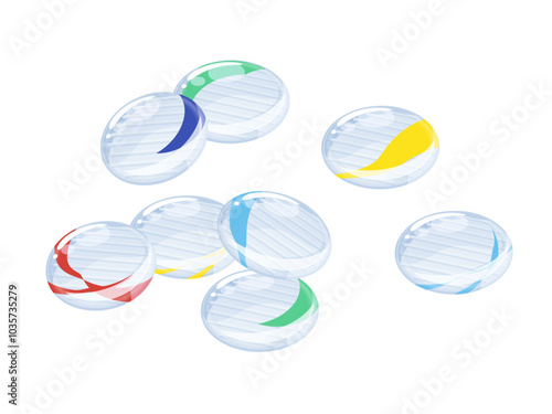 斜め上から見たおはじきが散らばったイラスト