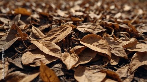 leaves in the background and a pile of leaves nearby