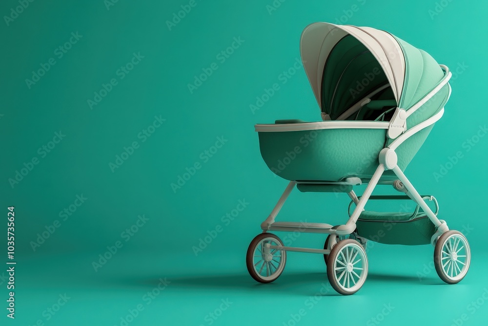 A compact baby buggy designed for convenience and style sits against a clean teal backdrop. This practical stroller emphasizes modern parenting with its sleek design and functionality. A compact baby buggy designed for convenience and style sits against a clean teal backdrop. This practical stroller emphasizes modern parenting with its sleek design and functionality.