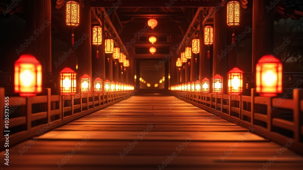 Lanterns Lining Pathway at Night Lanterns Lining Pathway at Night