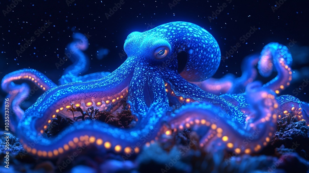 Vibrant Electric Blue Octopus with Swirling Tentacles Vibrant Electric Blue Octopus with Swirling Tentacles
