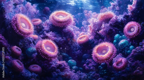 Wallpaper Mural Vibrant Deep Sea Urchins in Turquoise Waters Torontodigital.ca