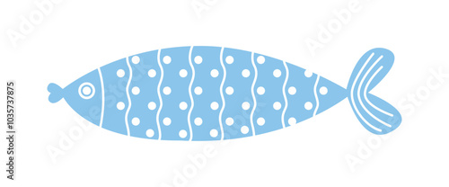 Abstract pattern fish. Blue fish with abstract minimalistic ornament. Sea or ocean animal.Sticker for social networks and messengers. Flat vector illustration