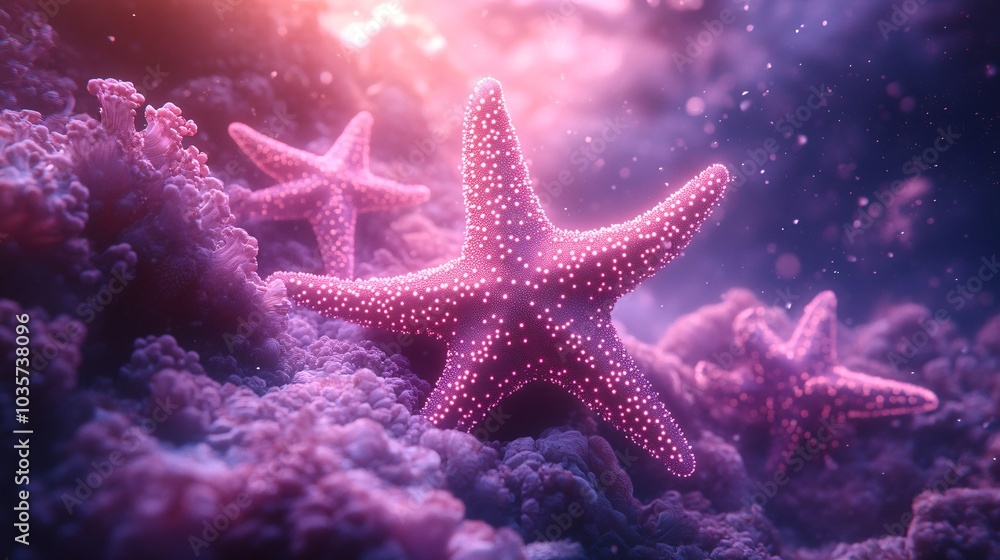 Glowing Pink Stars Under the Electric Sea Glowing Pink Stars Under the Electric Sea