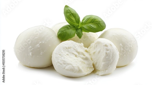 Mozzarella with basilic leaf on white background isolated