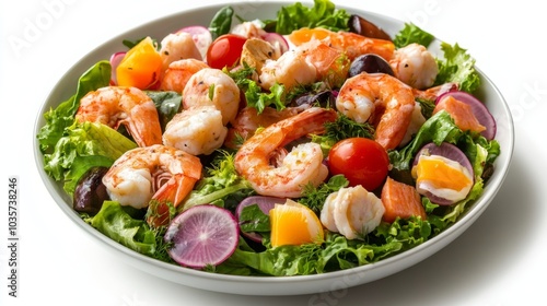 Front view seafood salad on white background isolated