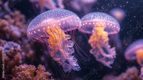 Wallpaper Mural Bioluminescent Jellyfish in Glowing Purple Light Torontodigital.ca