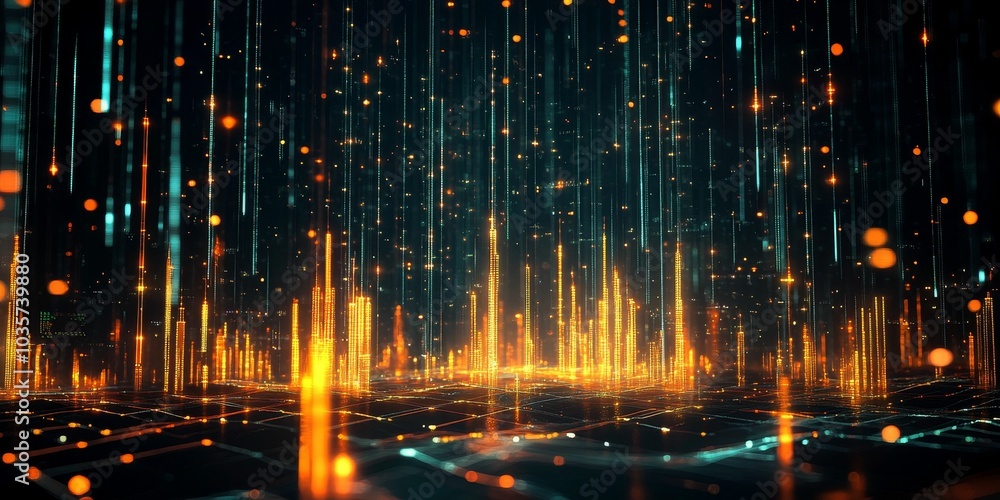 Abstract digital cityscape with glowing lights. Abstract digital cityscape with glowing lights.
