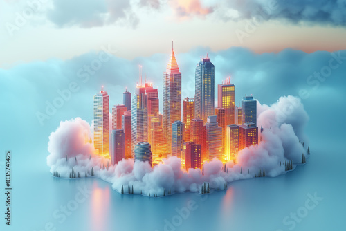 Conceptual illustration of cloud based smart city photo