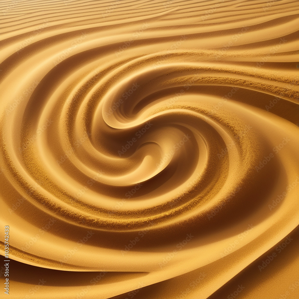A closeup image of a golden sand dune with a swirling abstract pattern created by wind and erosion. The sand appears soft and textured, with a warm, inviting color. A closeup image of a golden sand dune with a swirling abstract pattern created by wind and erosion. The sand appears soft and textured, with a warm, inviting color.