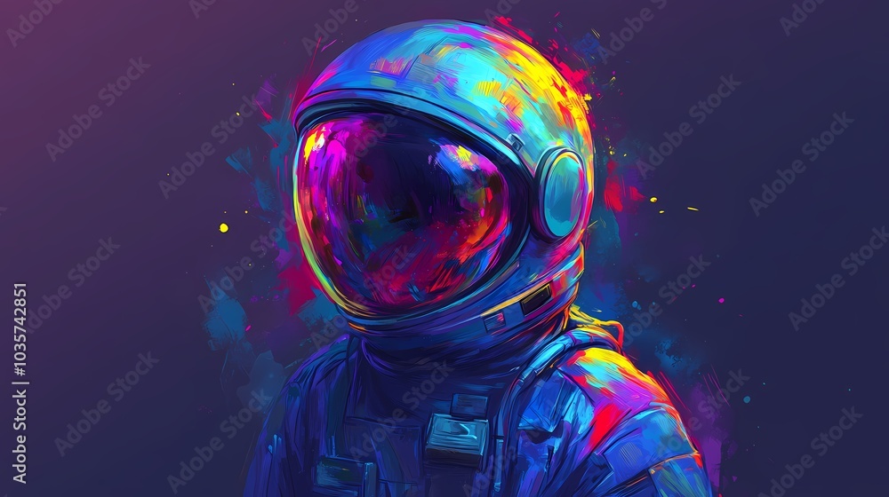 Colorful astronaut illustration with vibrant swirls and a cosmic feel. Colorful astronaut illustration with vibrant swirls and a cosmic feel.