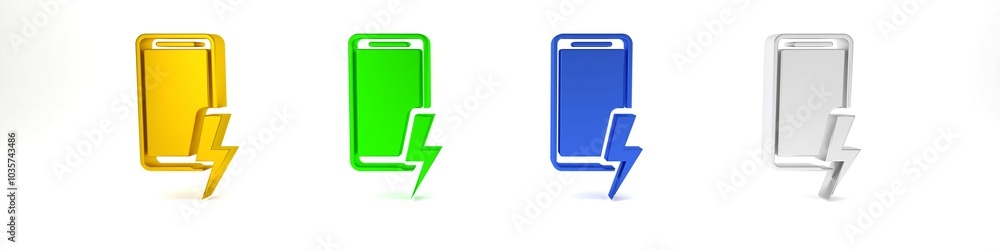 Colorful Smartphone charging battery icon isolated on white background. Phone with a low battery charge. Minimalism concept. 3D render illustration Colorful Smartphone charging battery icon isolated on white background. Phone with a low battery charge. Minimalism concept. 3D render illustration