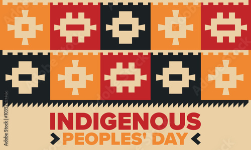 Indigenous Peoples' Day. Native American Day. American Indian culture. Heritage Month. Celebrate annual in United States. Tradition pattern. Poster, card, banner and background. Vector illustration