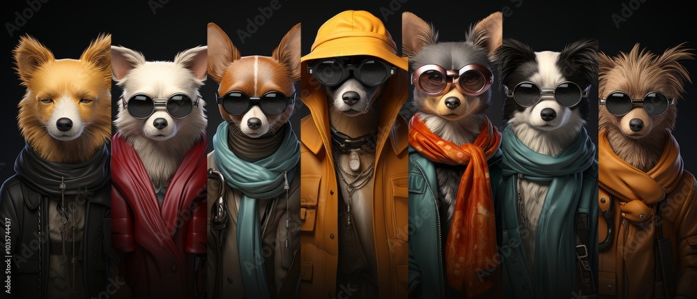 Fototapeta premium Stylish Pets Dressed for a Fun Day Out