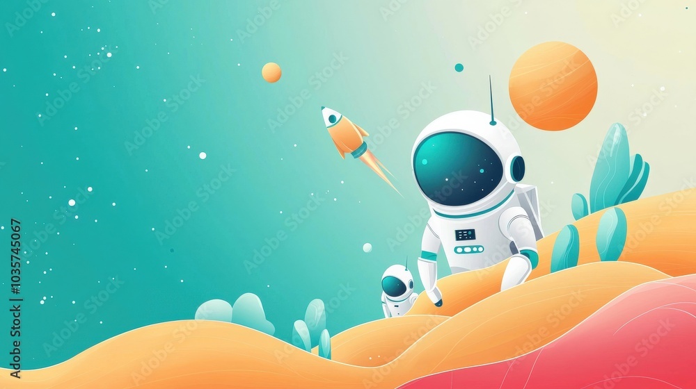 AI Robots Exploring Space with a Friendly Astronaut AI Robots Exploring Space with a Friendly Astronaut