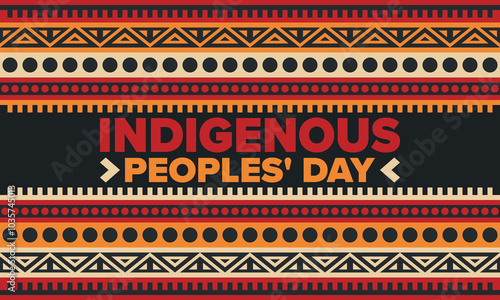 Indigenous Peoples' Day. Native American Day. American Indian culture. Heritage Month. Celebrate annual in United States. Tradition pattern. Poster, card, banner and background. Vector illustration