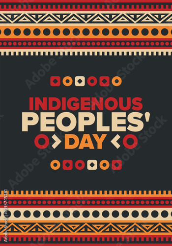 Indigenous Peoples' Day. Native American Day. American Indian culture. Heritage Month. Celebrate annual in United States. Tradition pattern. Poster, card, banner and background. Vector illustration