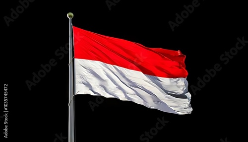 Indonesia Flag flying on a pole on a plain black background photo