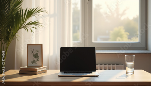 Wallpaper Mural Minimalist Home Office: Laptop and Window View Torontodigital.ca