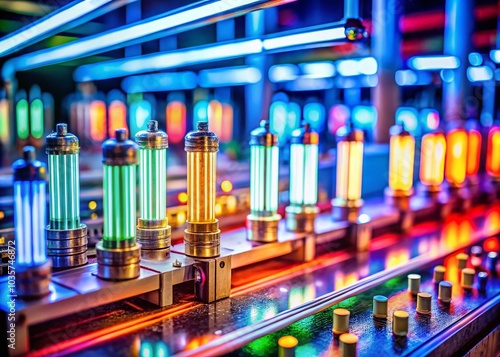 Industrial Room with Fluorescent Lamps in Tilt-Shift Photography Style for Unique Perspective