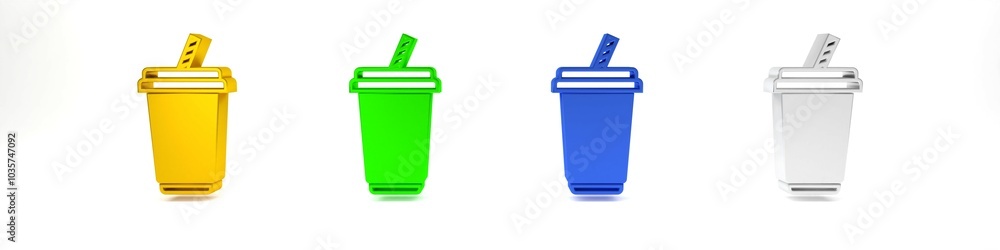 Colorful Glass with water icon isolated on white background. Soda drink glass with drinking straw. Fresh cold beverage symbol. Minimalism concept. 3D render illustration Colorful Glass with water icon isolated on white background. Soda drink glass with drinking straw. Fresh cold beverage symbol. Minimalism concept. 3D render illustration