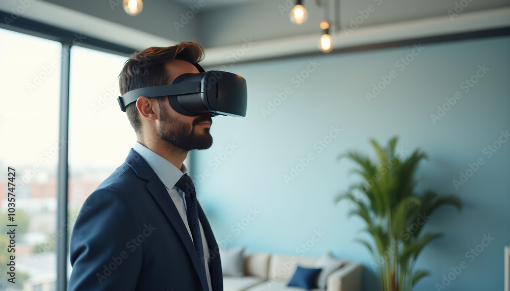 Businessman Immersed in VR Experience: Business Applications Businessman Immersed in VR Experience: Business Applications
