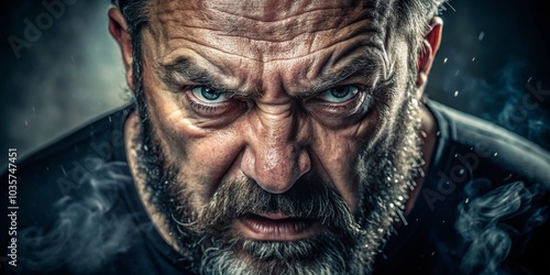 Intense Long Exposure Portrait of an Angry Large Man's Face for Dramatic Impact