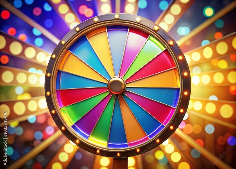 Isolated Colorful Game Show Wheel with Bokeh Effect for Vibrant Entertainment Themes Isolated Colorful Game Show Wheel with Bokeh Effect for Vibrant Entertainment Themes