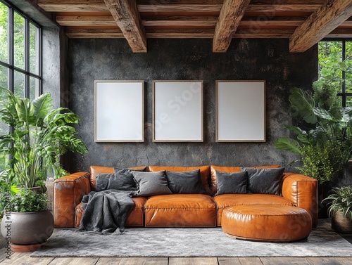 Industrial Living Room Mockup. photo