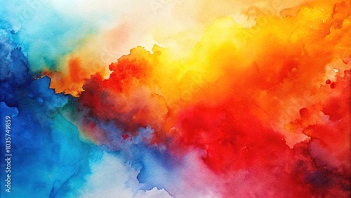 Abstract Watercolor Painting With Red Orange Blue Colors