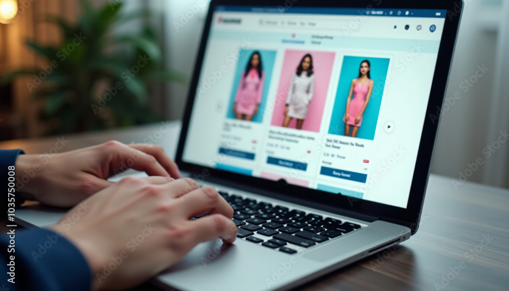 Online Clothing Shopping on Laptop: Browsing Fashion E-commerce Online Clothing Shopping on Laptop: Browsing Fashion E-commerce
